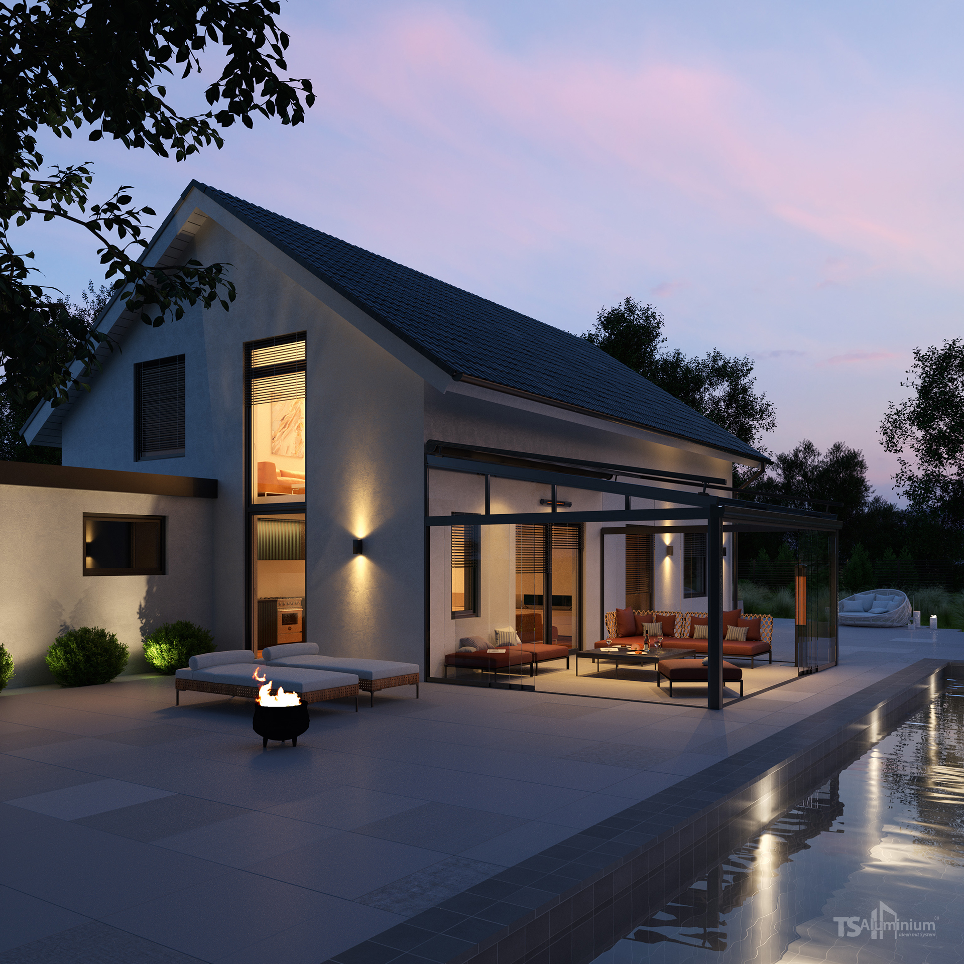 Robustes Aluminium Terrassendach mit Glasdeckung